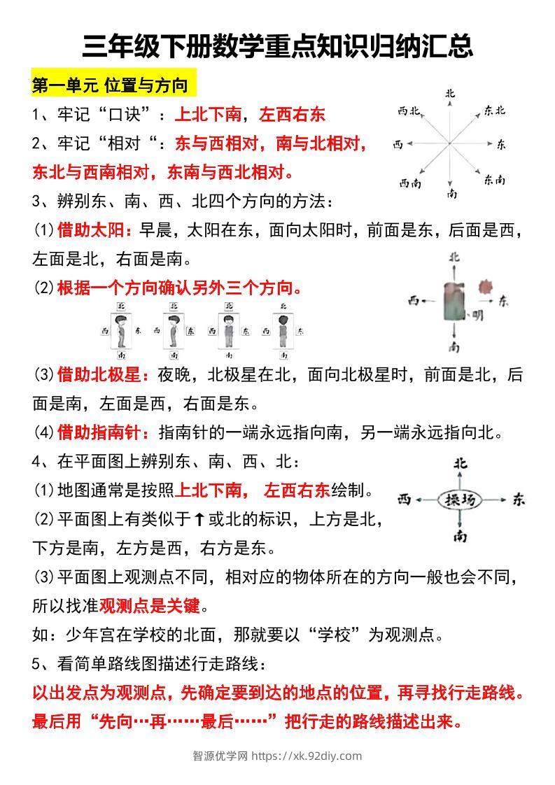 三年级下册数学重点知识归纳汇总-智源优学网