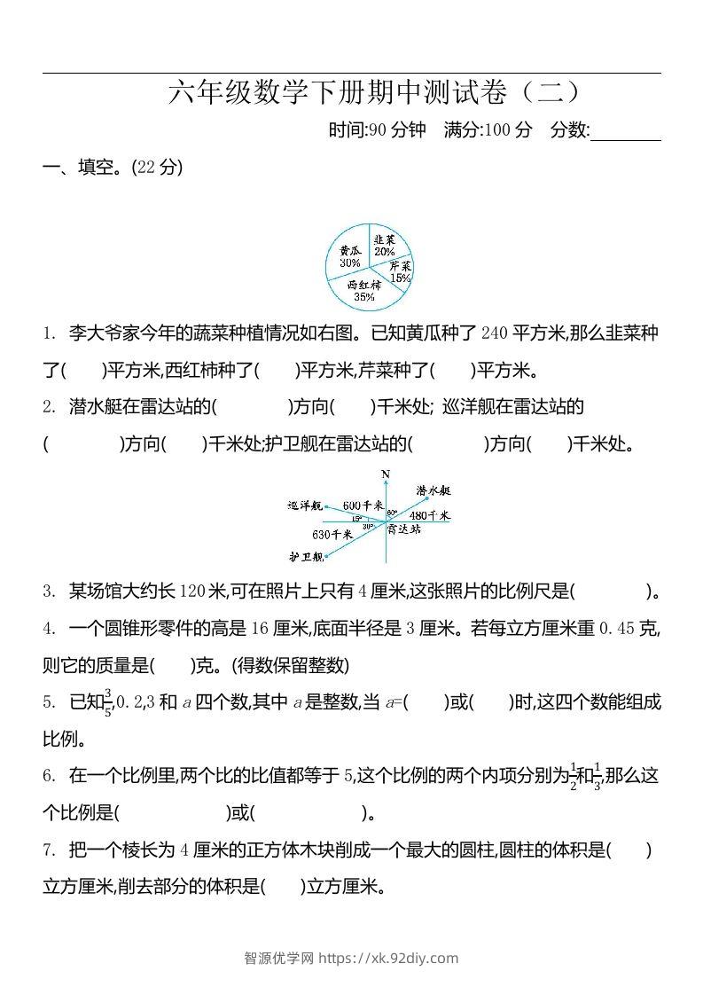 六下苏教版数学期中测试卷-2-智源优学网