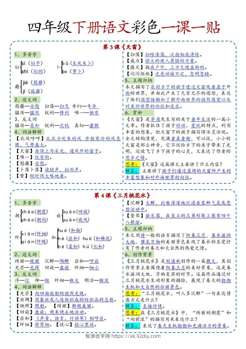 图片[2]-四年级下语文彩色一课一贴全-智源优学网
