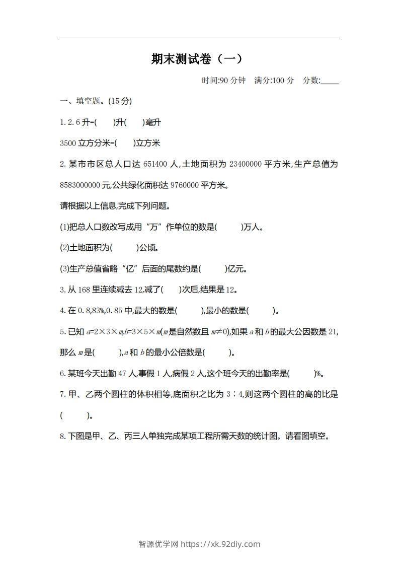 六下北师大数学期末测试卷-2-智源优学网