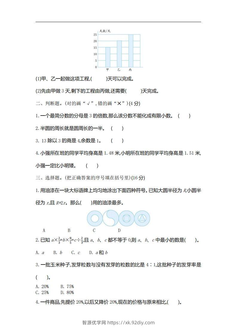 图片[2]-六下北师大数学期末测试卷-2-智源优学网