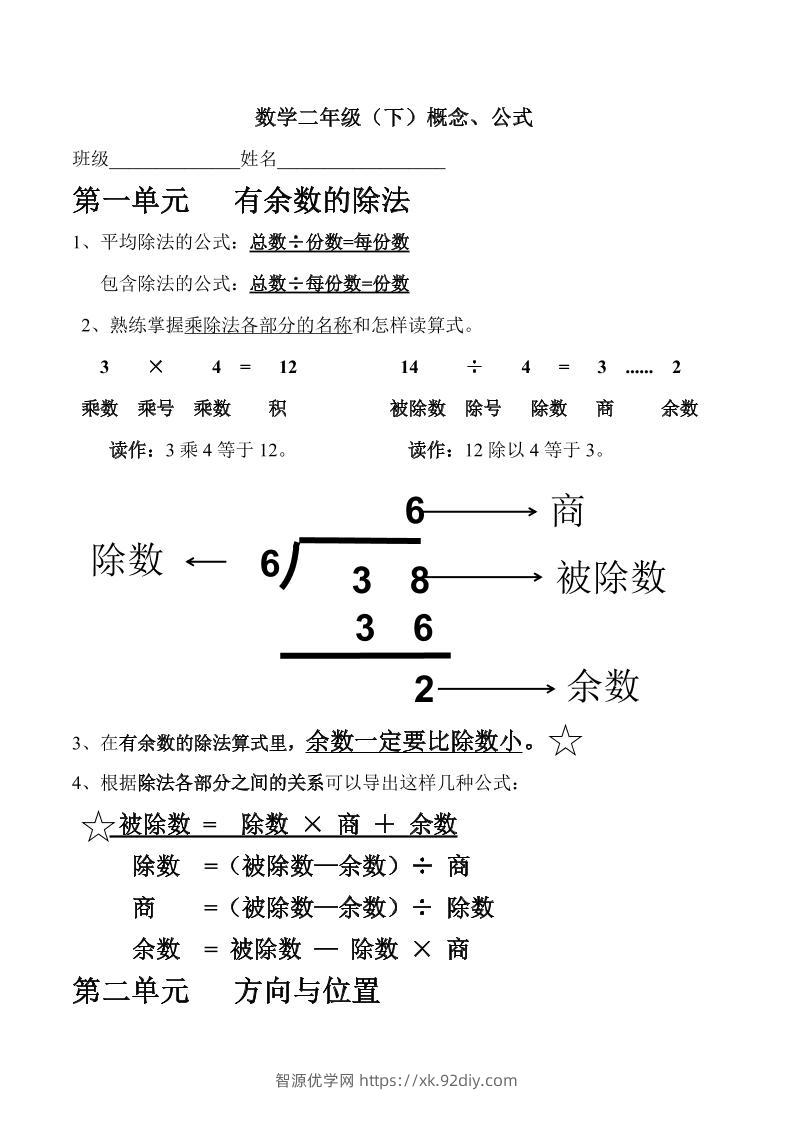 二下北师大数学期末复习概念+公式汇总-智源优学网