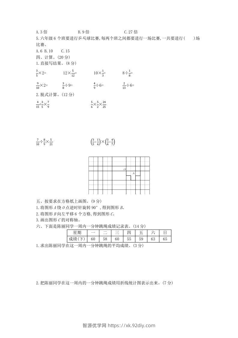 图片[2]-冀教版六年级下册数学期末质量检测试卷（6）（含答案）-智源优学网
