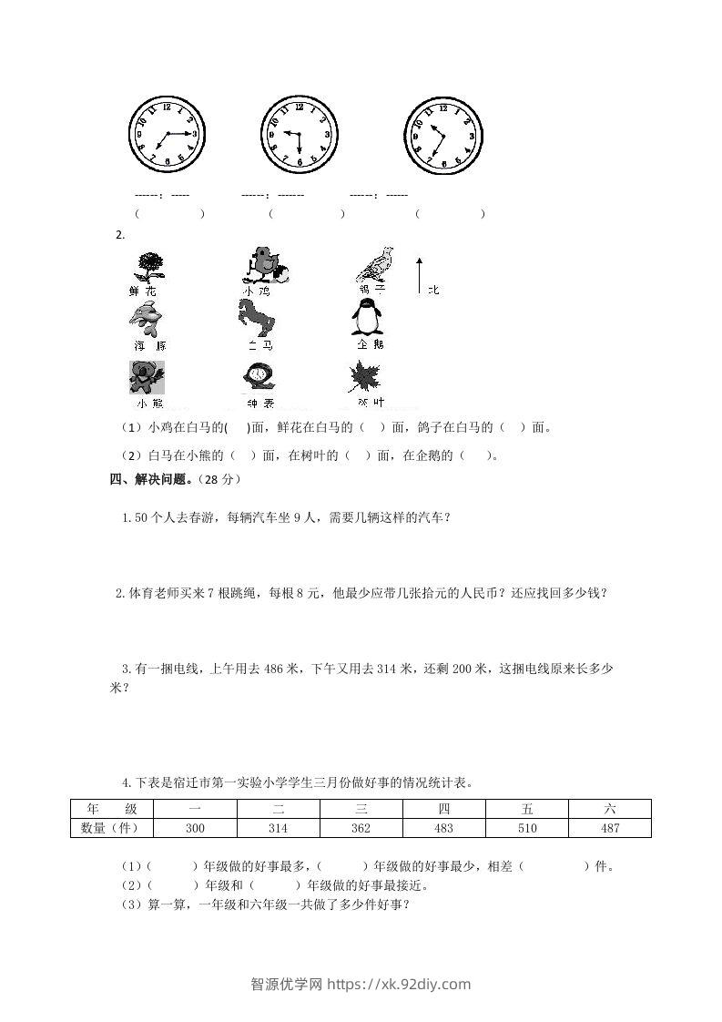 图片[2]-二下人教版数学期末测试卷6-智源优学网