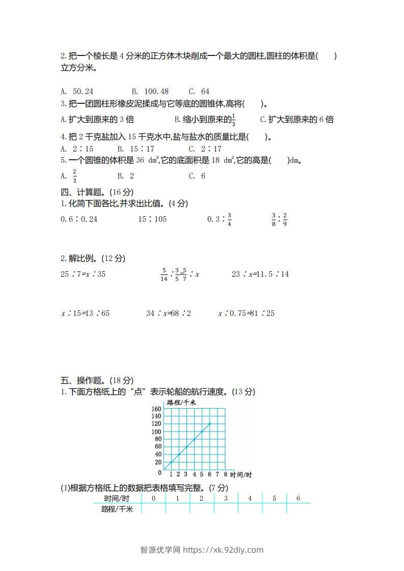 图片[2]-六下北师大数学期中测试卷-4-智源优学网