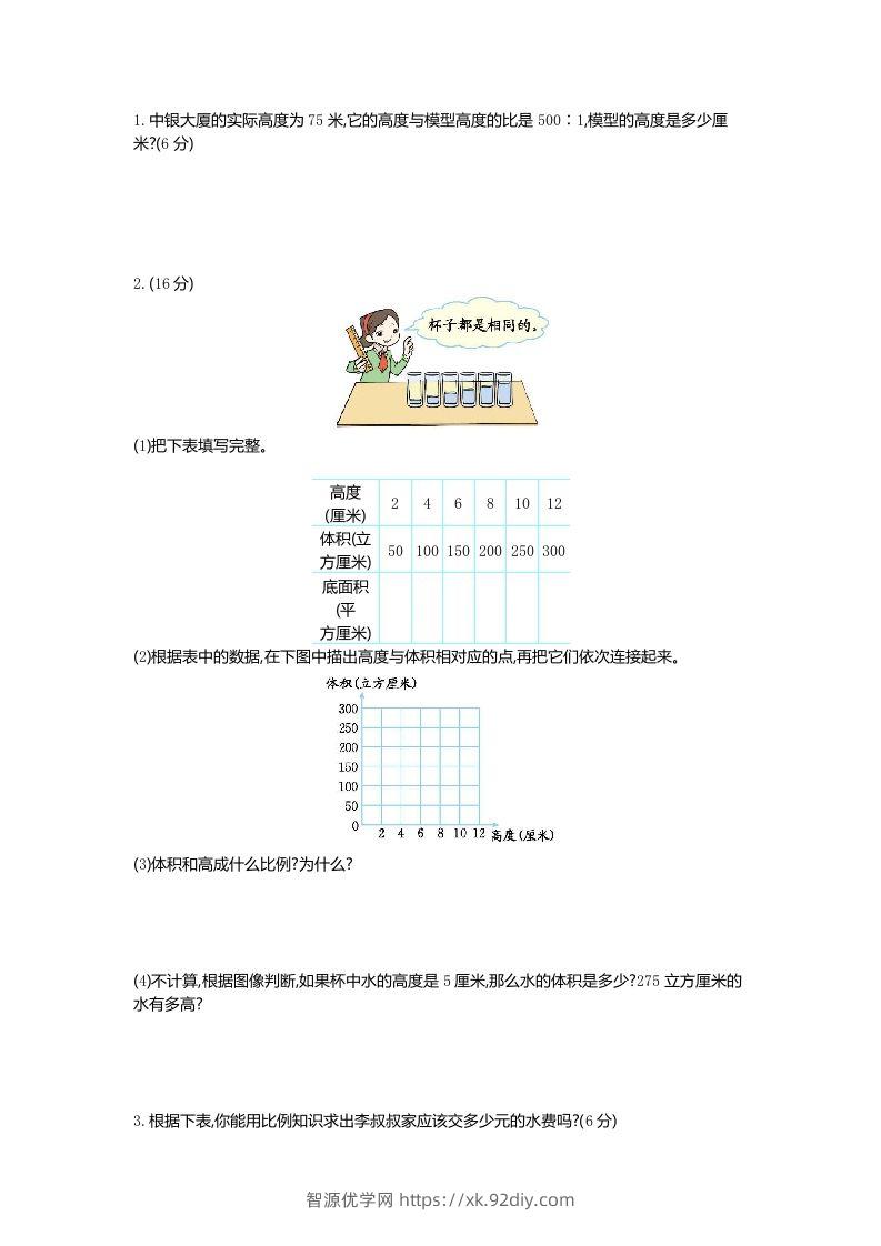 图片[2]-六下青岛63版数学第三单元检测卷-1-智源优学网