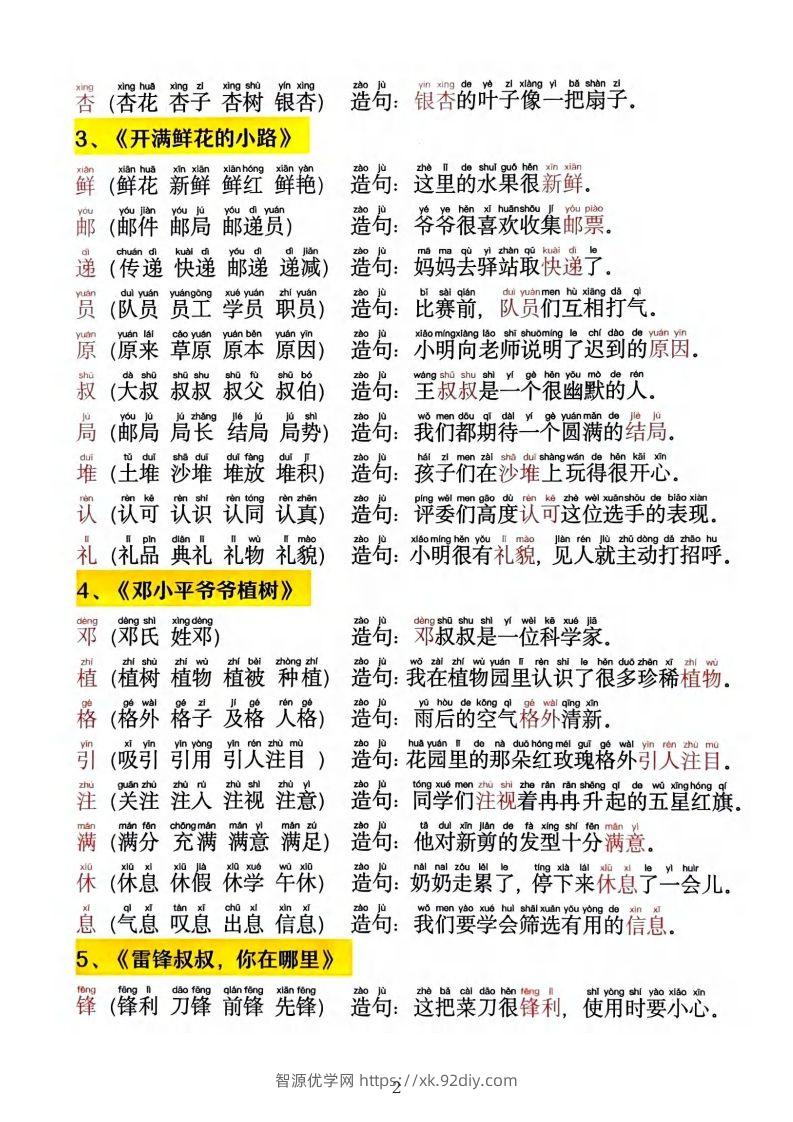 图片[2]-2025新版•二下语文《同步生字拼音组词造句》-智源优学网