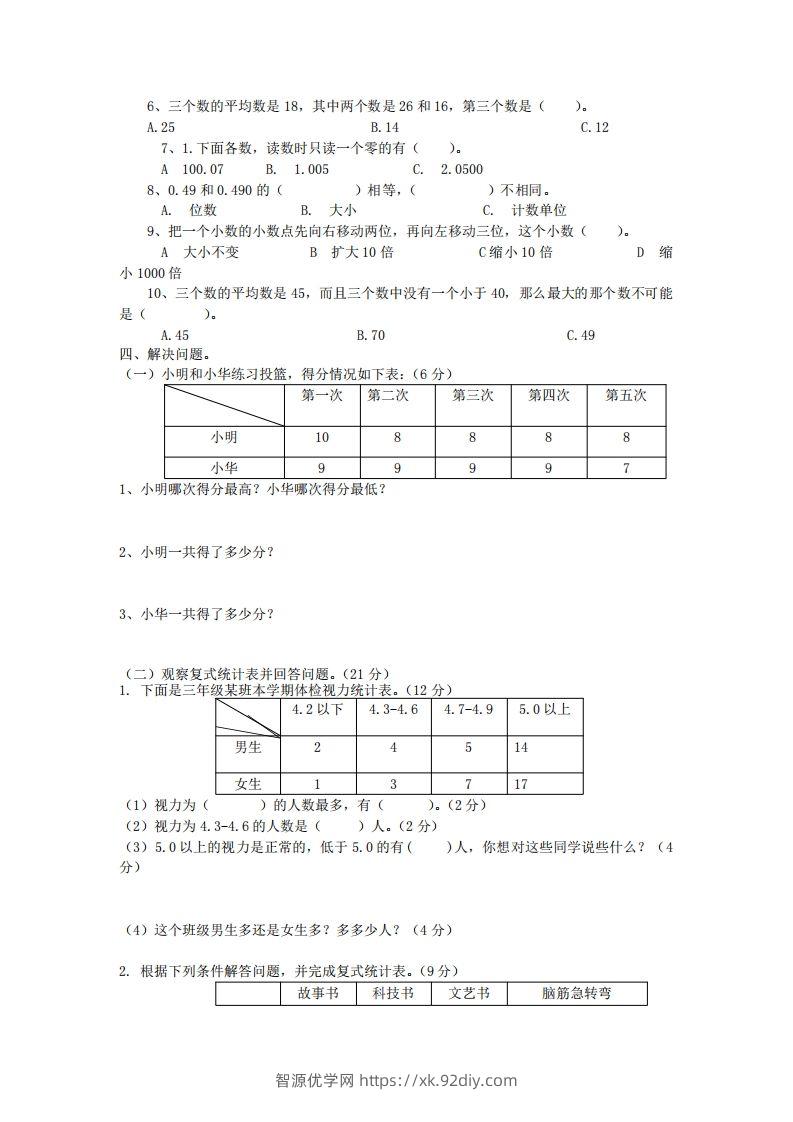 图片[2]-四下青岛版63数学第八单元测试卷-1-智源优学网