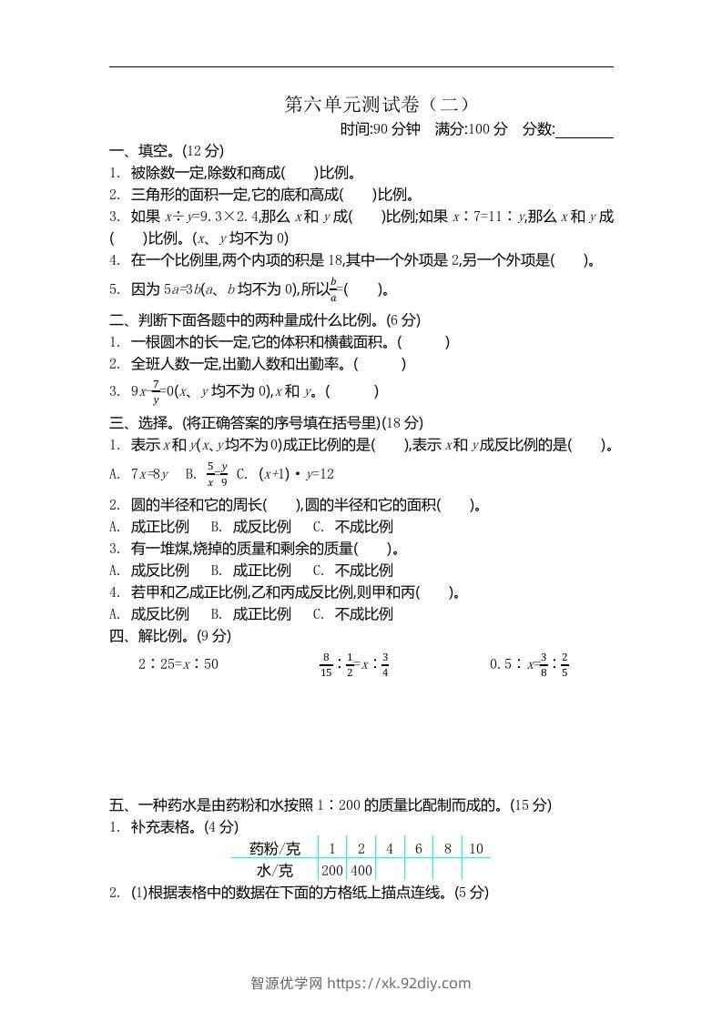 六下苏教版数学第六单元测试卷-2-智源优学网