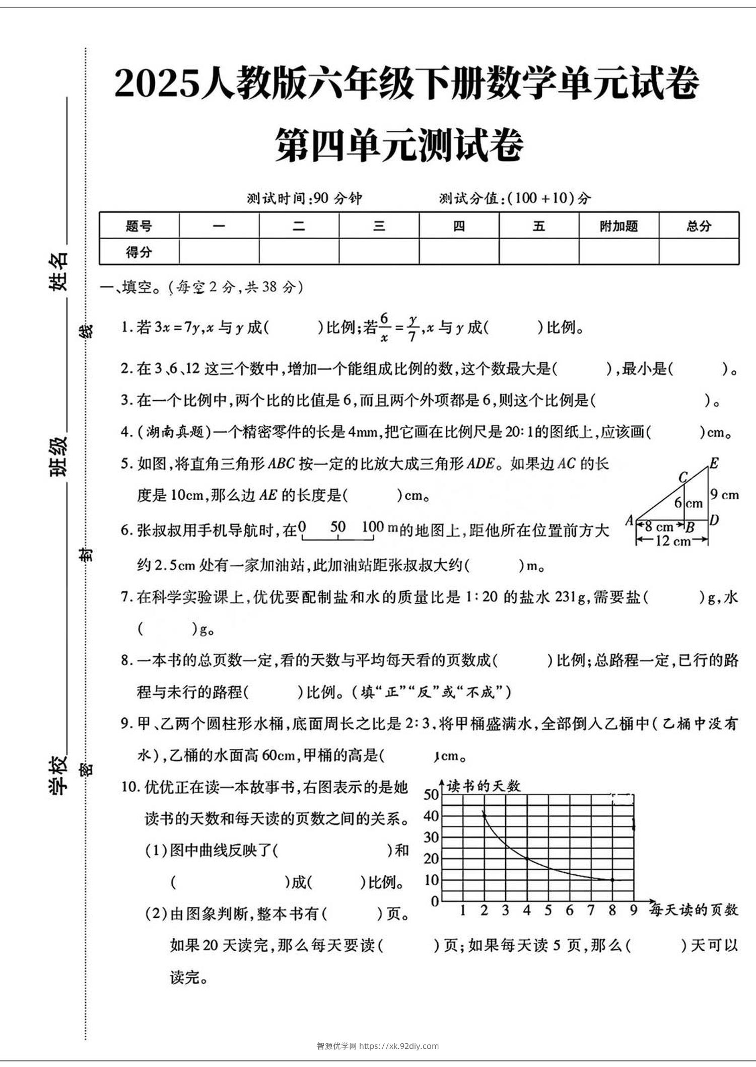 六年级下数学第四单元检测卷-智源优学网
