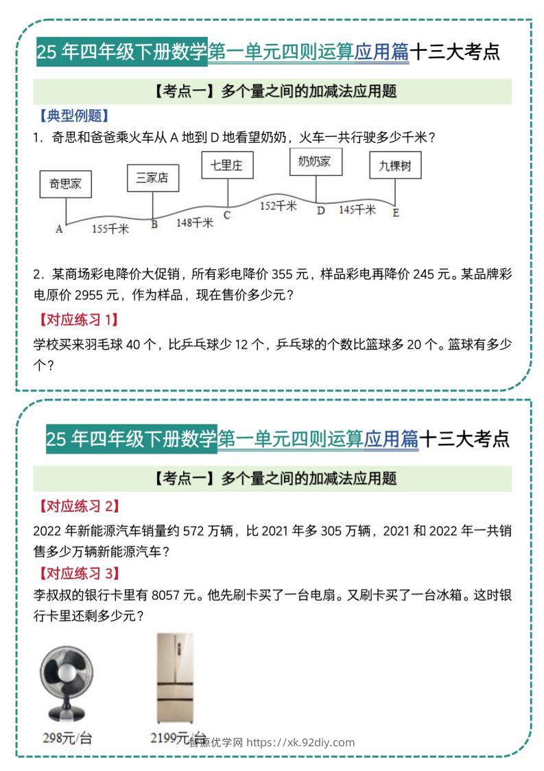 四年级下数学四则运算应用题篇十三大考点-智源优学网