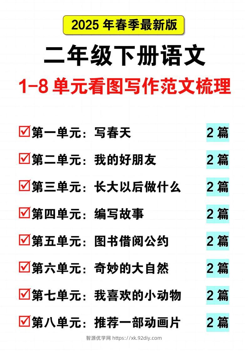 25二下语文1-8单元看图写话范文梳理16页-智源优学网