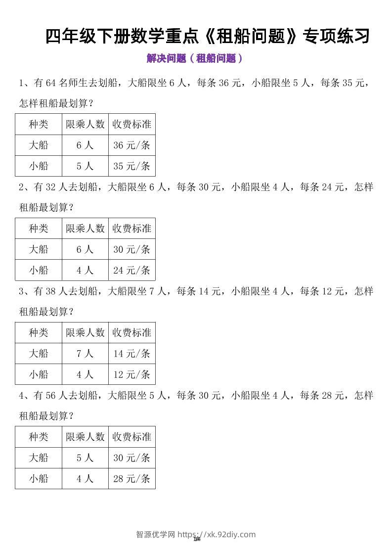 四年级下数学租船问题(4)-智源优学网