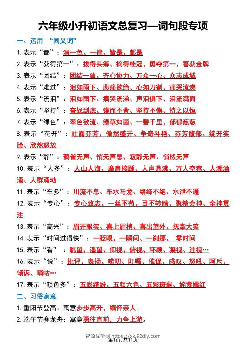 六下小升初语文词句段专项总复习-智源优学网