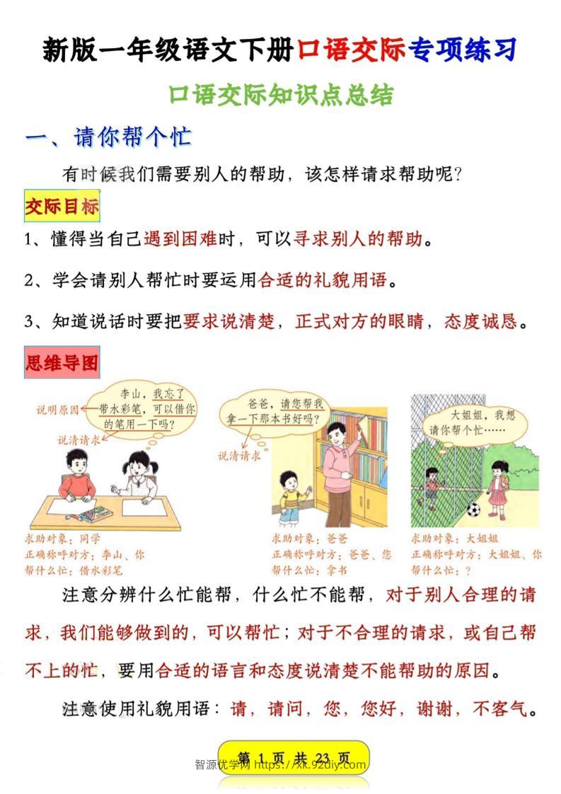 新一下语文口语交际专项练习（23页）-智源优学网