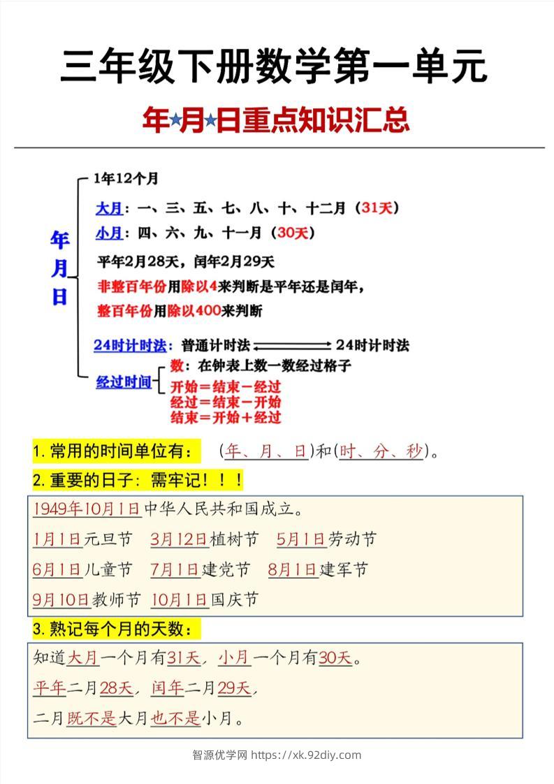 三年级下数学第6单元年月日重点知识汇总-智源优学网