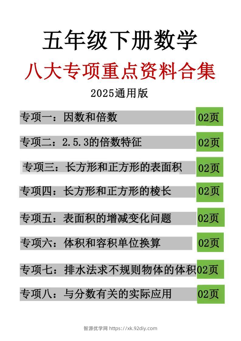 五年级下数学八大专项重点资料合集-智源优学网