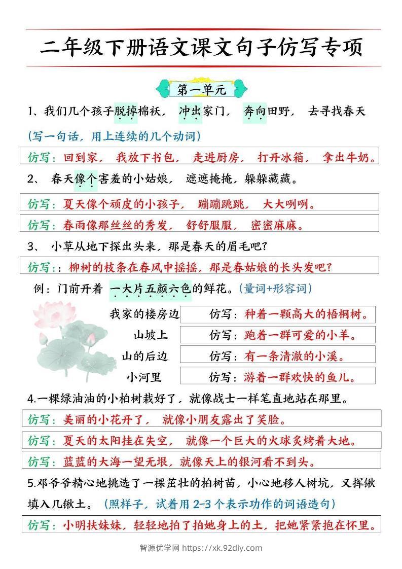二下语文【必考仿写句子】读背版-智源优学网