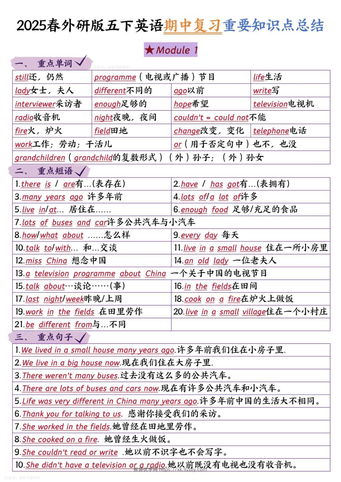 五下英语外研期中知识梳理-智源优学网