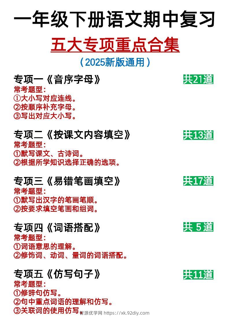 25新一下语文期中复习五大专项重点合集14页-智源优学网