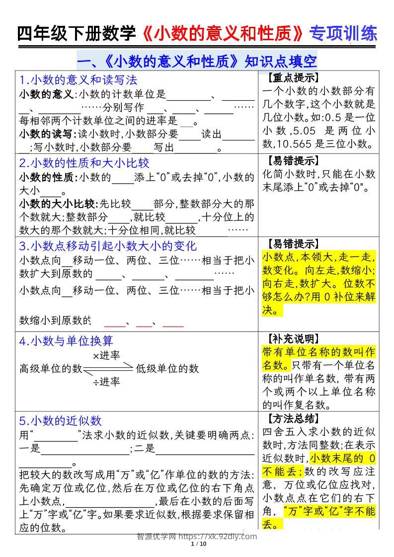 四下数学【小数的意义（空白）】-智源优学网