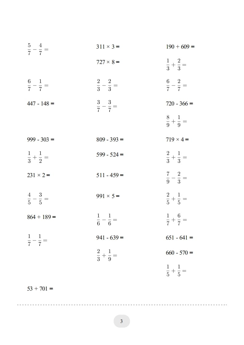 图片[3]-三年级数学上册口算题(【总复习】)1000题（人教版）-智源优学网