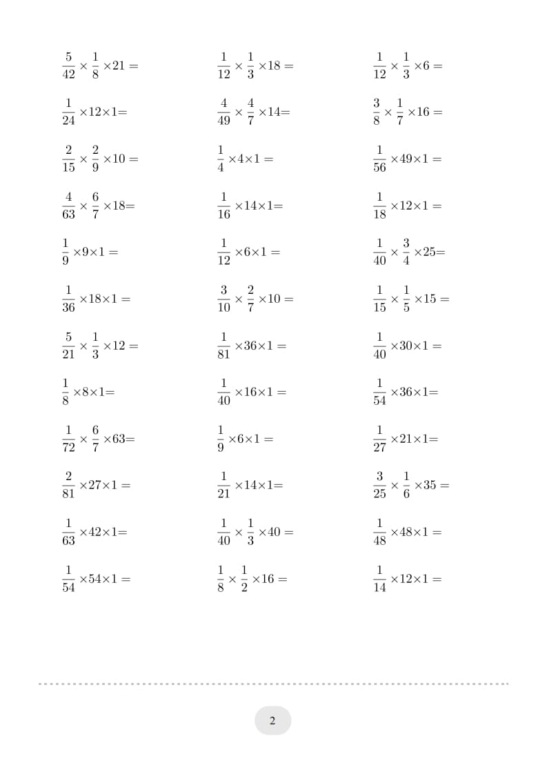图片[2]-六年级数学上册▲口算题（分数与整数连乘）连打版（人教版）-智源优学网