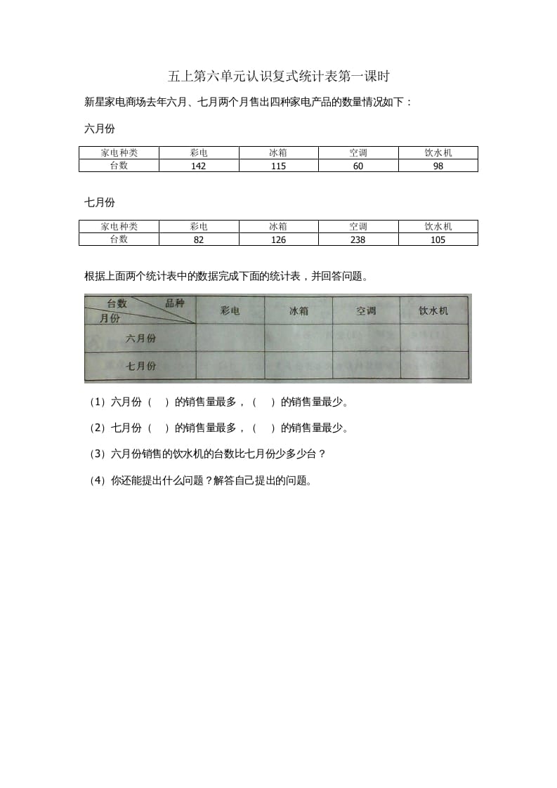 五年级数学上册6.1认识复式统计表（苏教版）-智源优学网