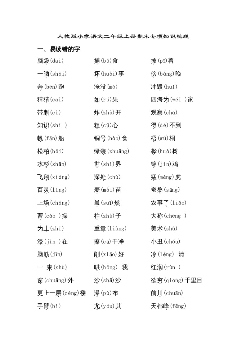 二年级语文上册期末专项知识梳理（部编）2-智源优学网