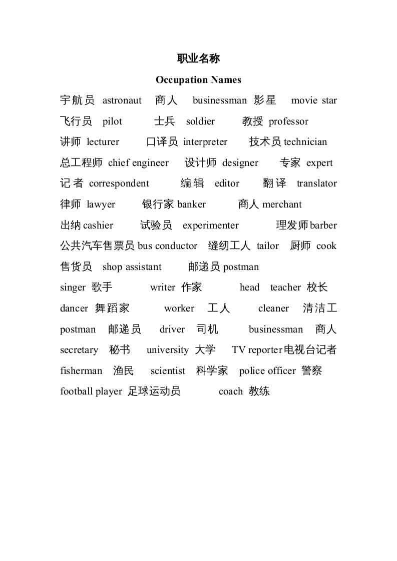 六年级英语上册常见职业名称（人教版PEP）-智源优学网