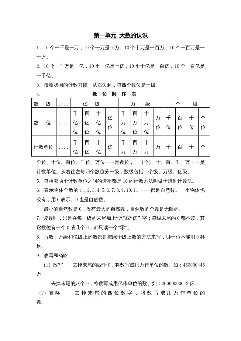 四年级数学上册第1单元归纳总结（人教版）-智源优学网