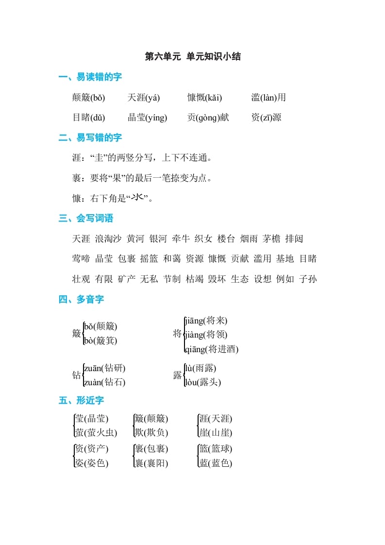六年级语文上册第六单元单元知识小结（部编版）-智源优学网
