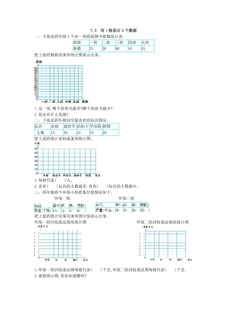 四年级数学上册7.3用1格表示5个数据（人教版）-智源优学网