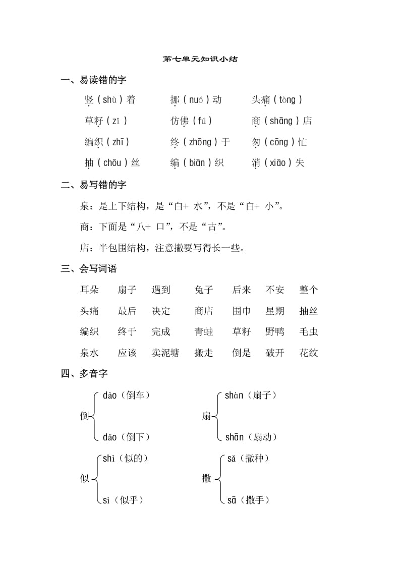 二年级语文下册第七单元知识点梳理-智源优学网