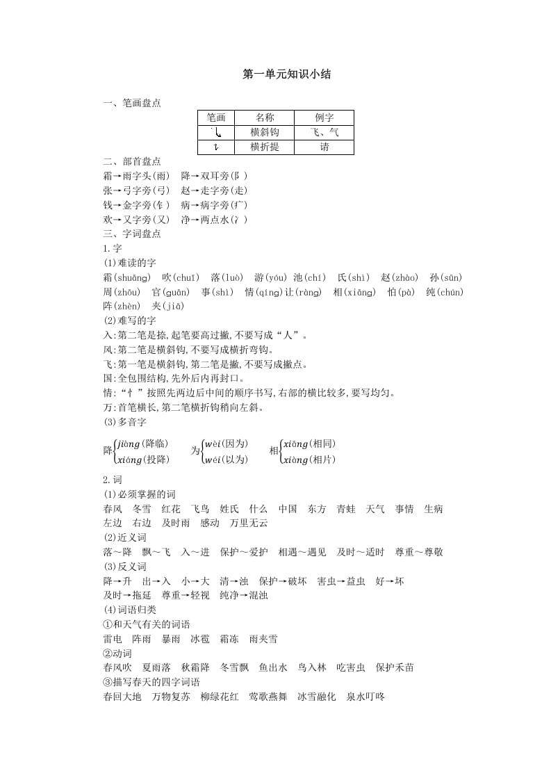 一年级语文下册第一单元知识小结-智源优学网