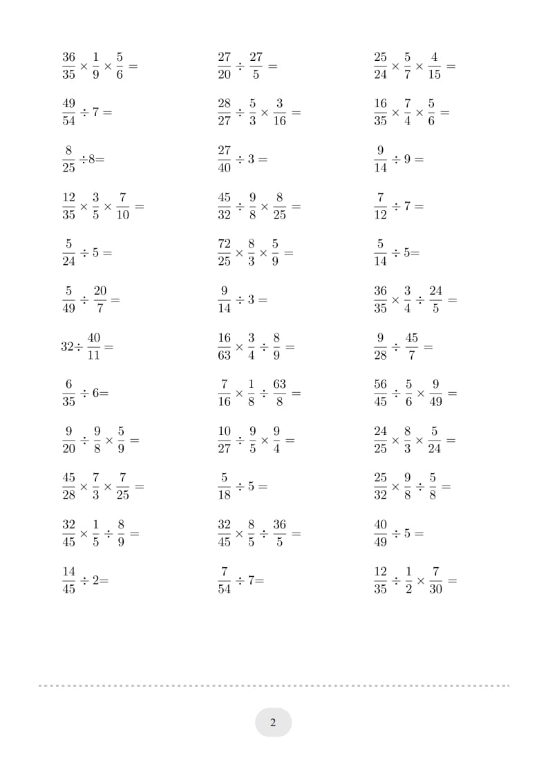 图片[2]-六年级数学上册▲口算题（分数除法）连打版（人教版）-智源优学网