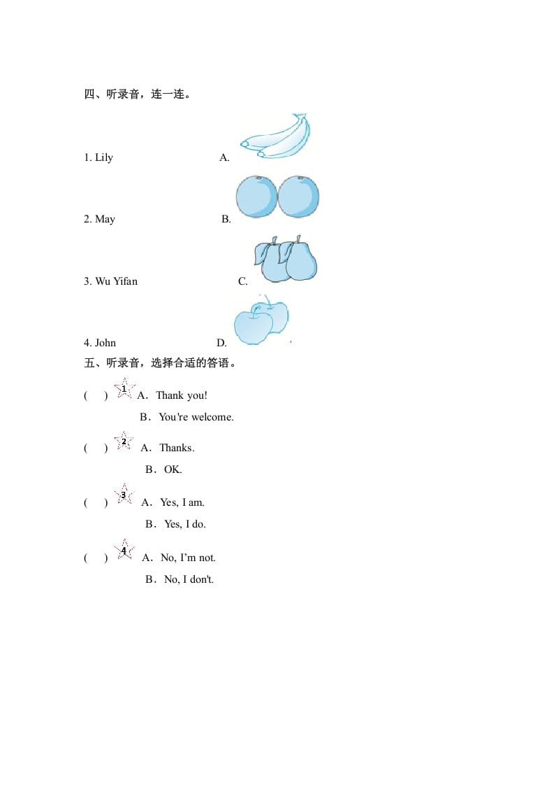 图片[2]-三年级英语下册Unit5DoyoulikepearsPartA同步听力训练人教PEP版-智源优学网