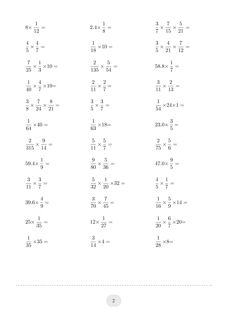 图片[2]-六年级数学上册▲口算题（分数乘法）连打版（人教版）-智源优学网