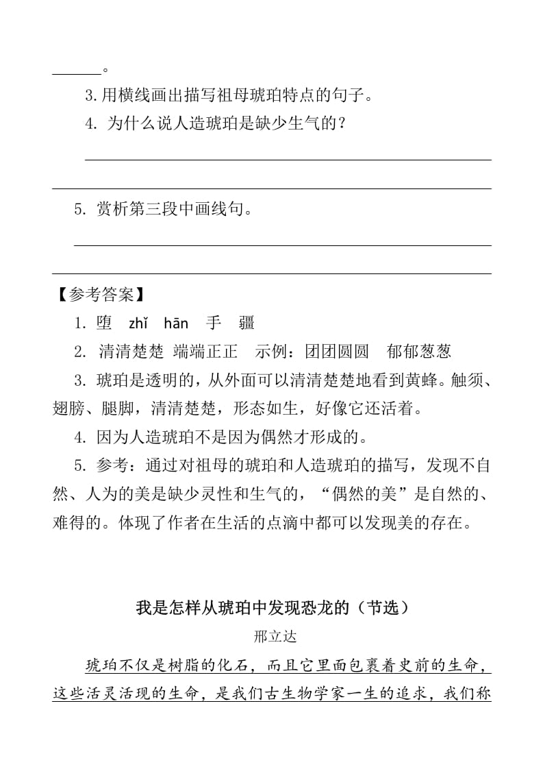 图片[2]-四年级语文下册类文阅读-5琥珀-智源优学网