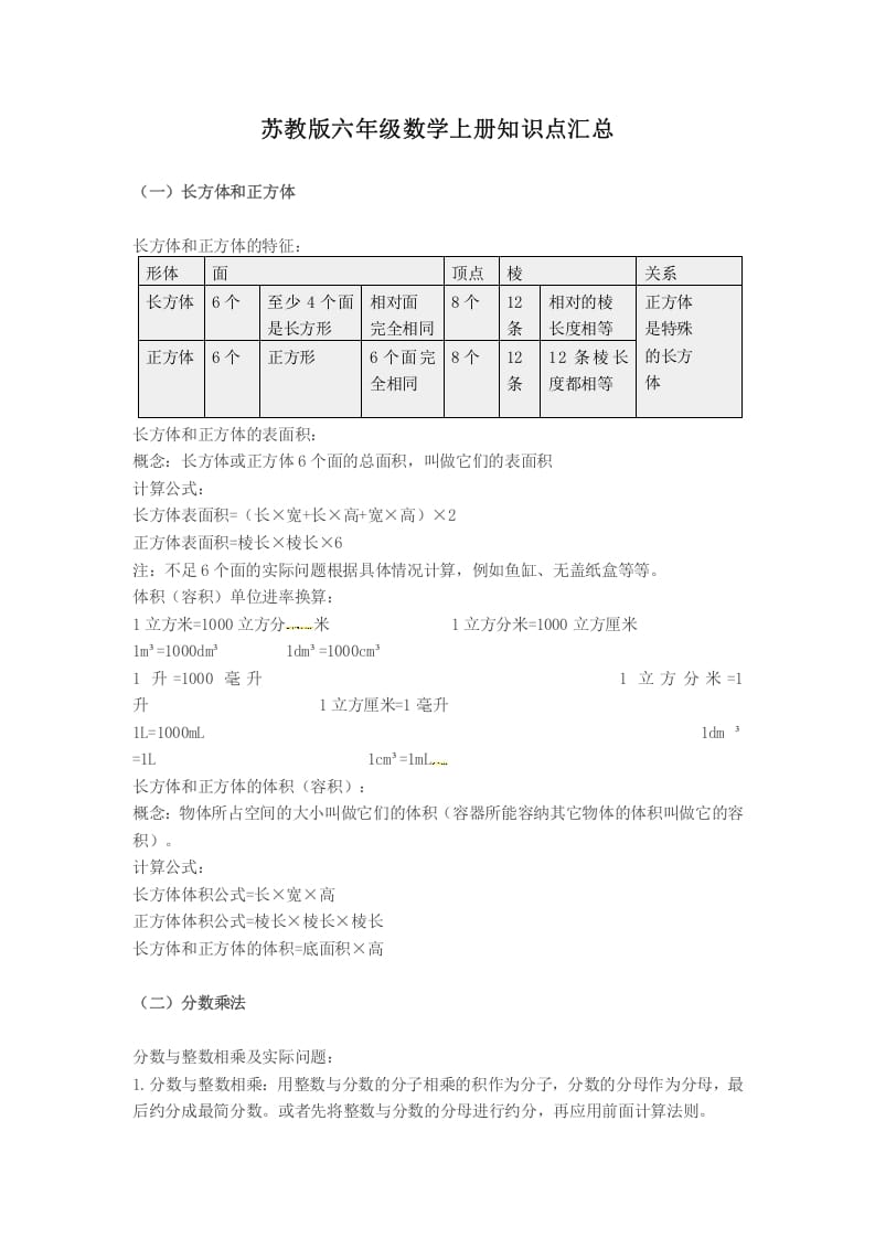 六年级数学上册知识点汇总（苏教版）-智源优学网
