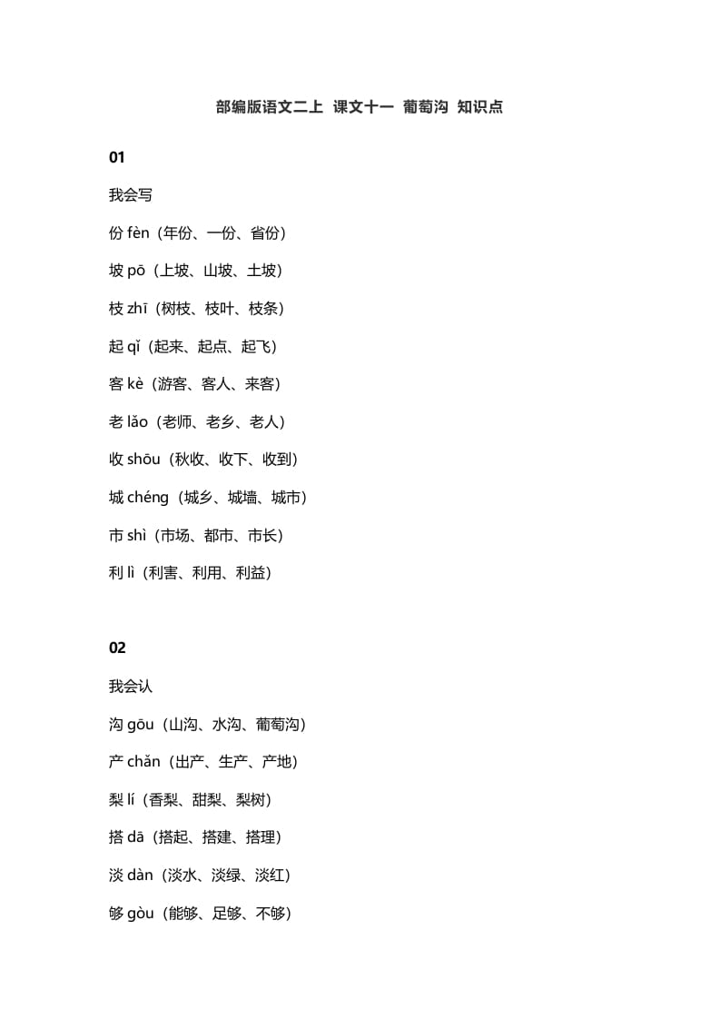 二年级语文上册15二上课文十一葡萄沟知识点（部编）-智源优学网