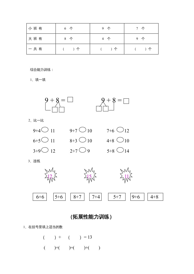 图片[2]-一年级数学上册第9单元检测卷（人教版）-智源优学网