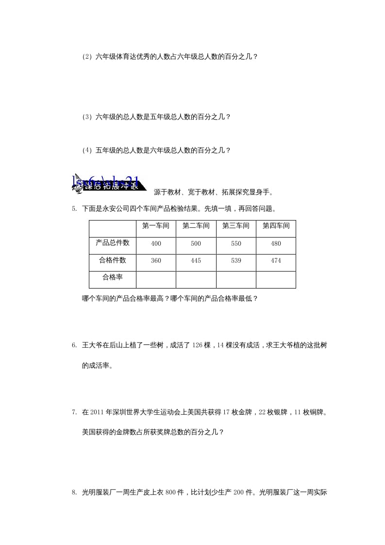 图片[2]-六年级数学上册求一个数是另一个数的百分之几的简单实际问题练习题(2)（苏教版）-智源优学网