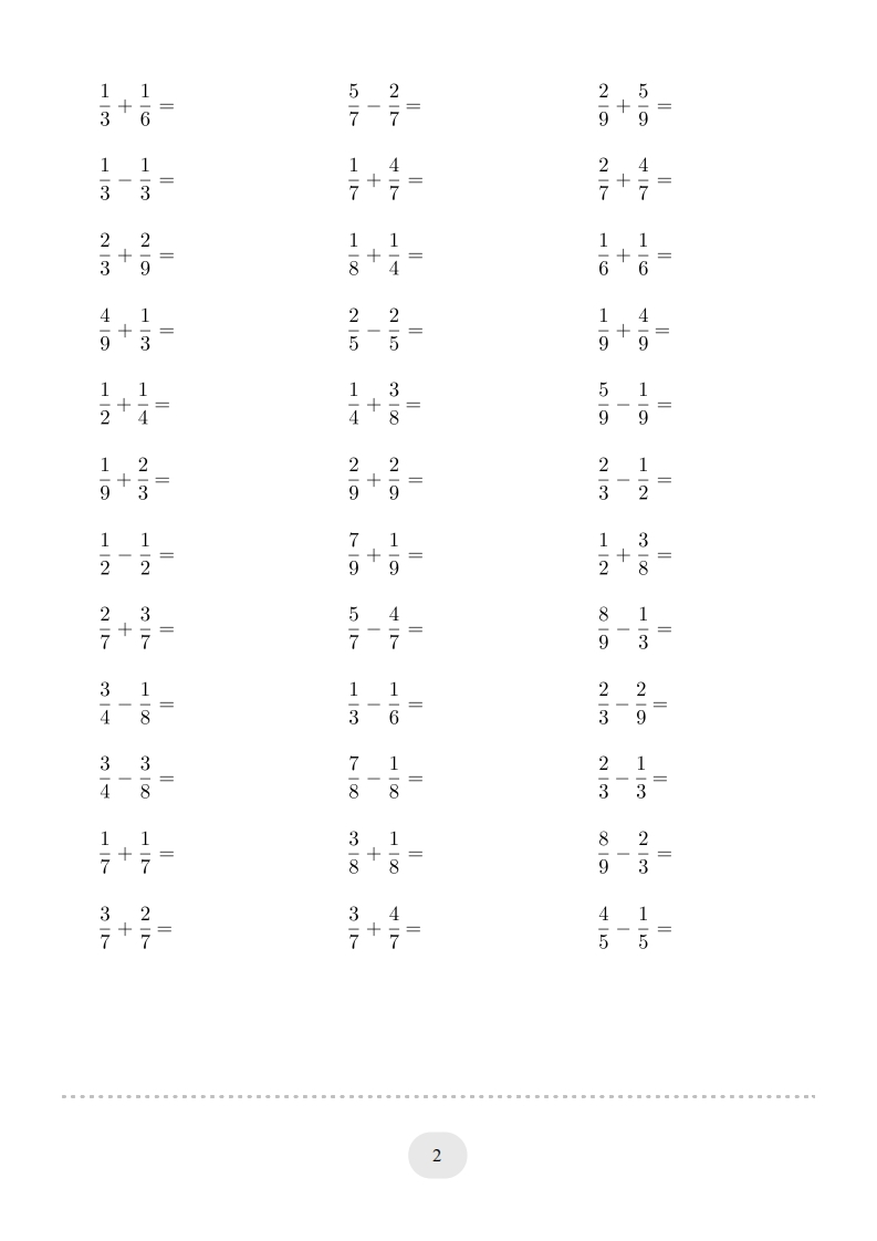 图片[2]-三年级数学上册口算题(分数的简单计算)1000题（人教版）-智源优学网