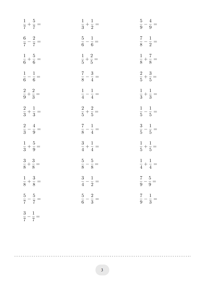 图片[3]-三年级数学上册口算题(分数的简单计算)1000题（人教版）-智源优学网