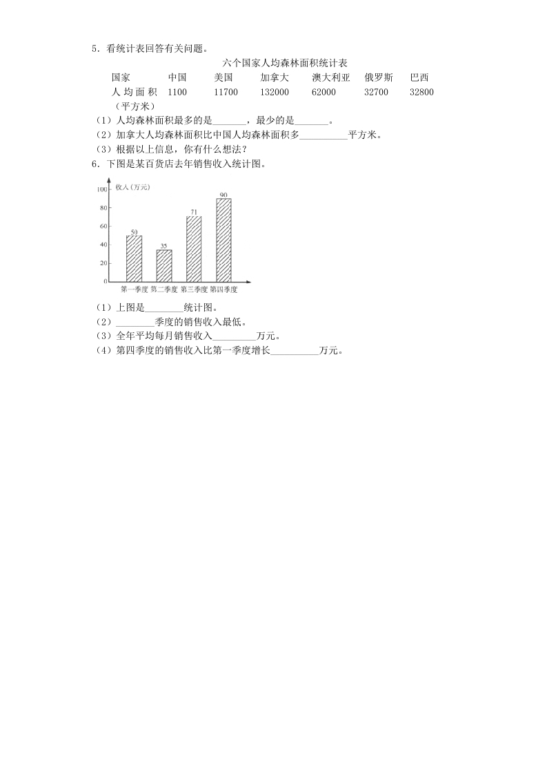 图片[2]-四年级数学上册练习题-统计表和条形统计图-（苏教版）-智源优学网