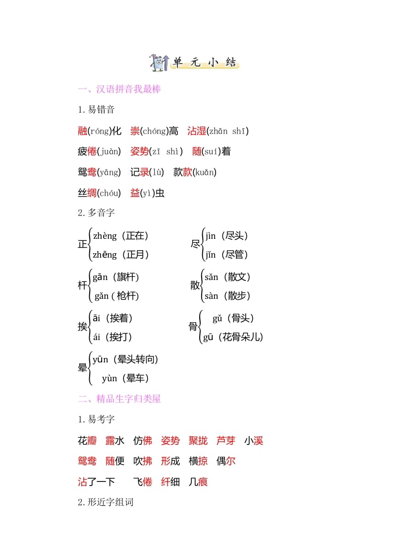 三年级语文下册知识小结-第一单元-智源优学网