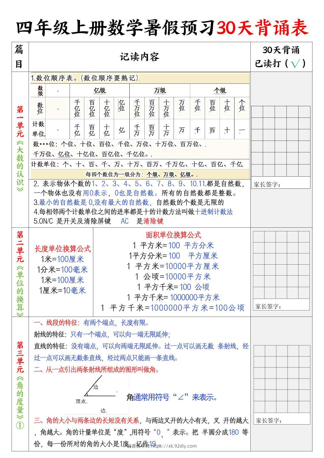 四上数学30天记录单-智源优学网