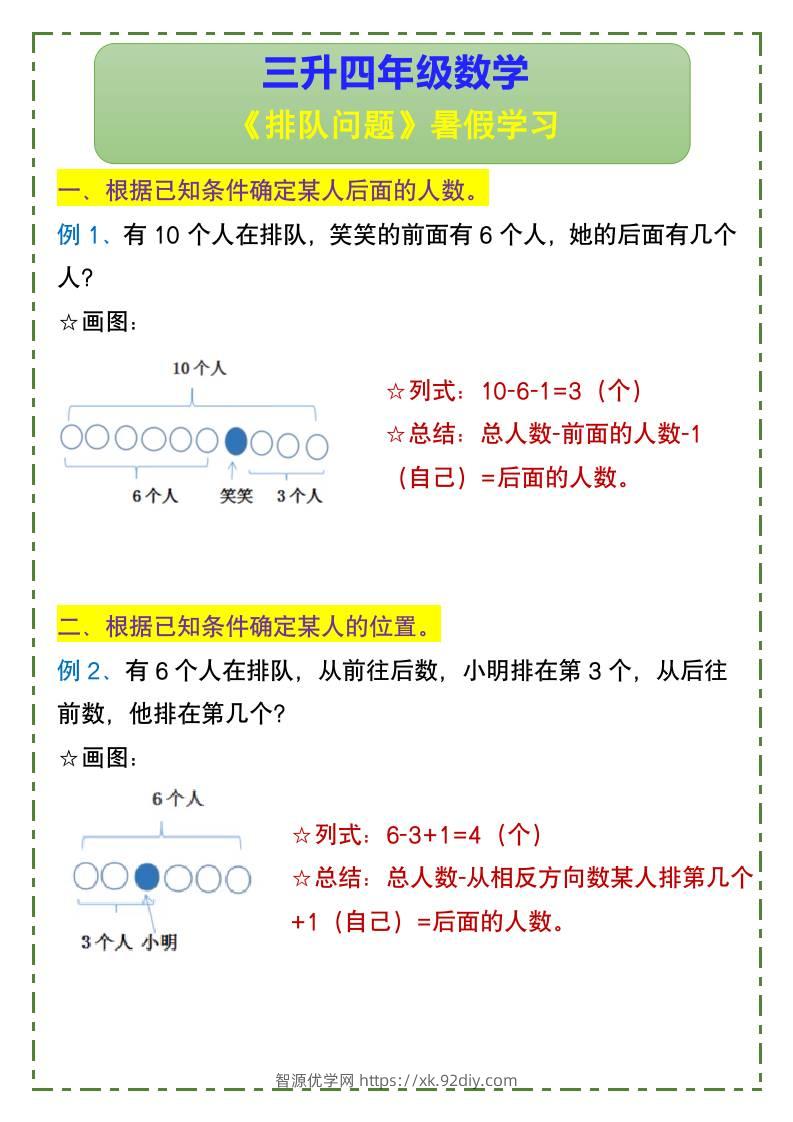 三升四年级数学《排队问题》暑假学习-四上数学-智源优学网