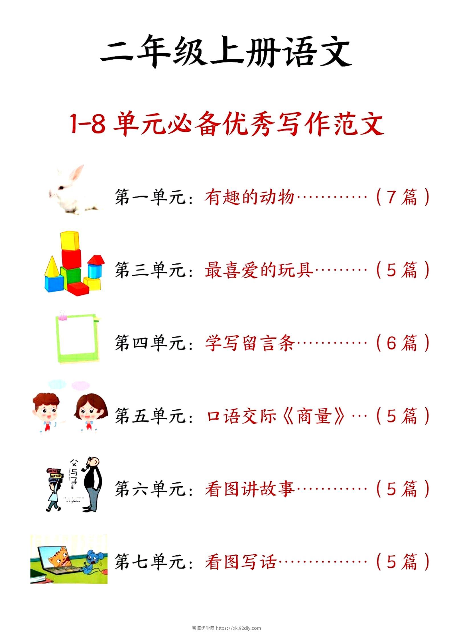 二上语文1-8单元必备优秀写作范文33篇（33页）-智源优学网